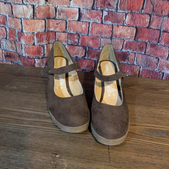 NWOB VITTORIO D' FIRENZE  Wedge Mary Jane Brown Size 8 - Picture 2 of 6